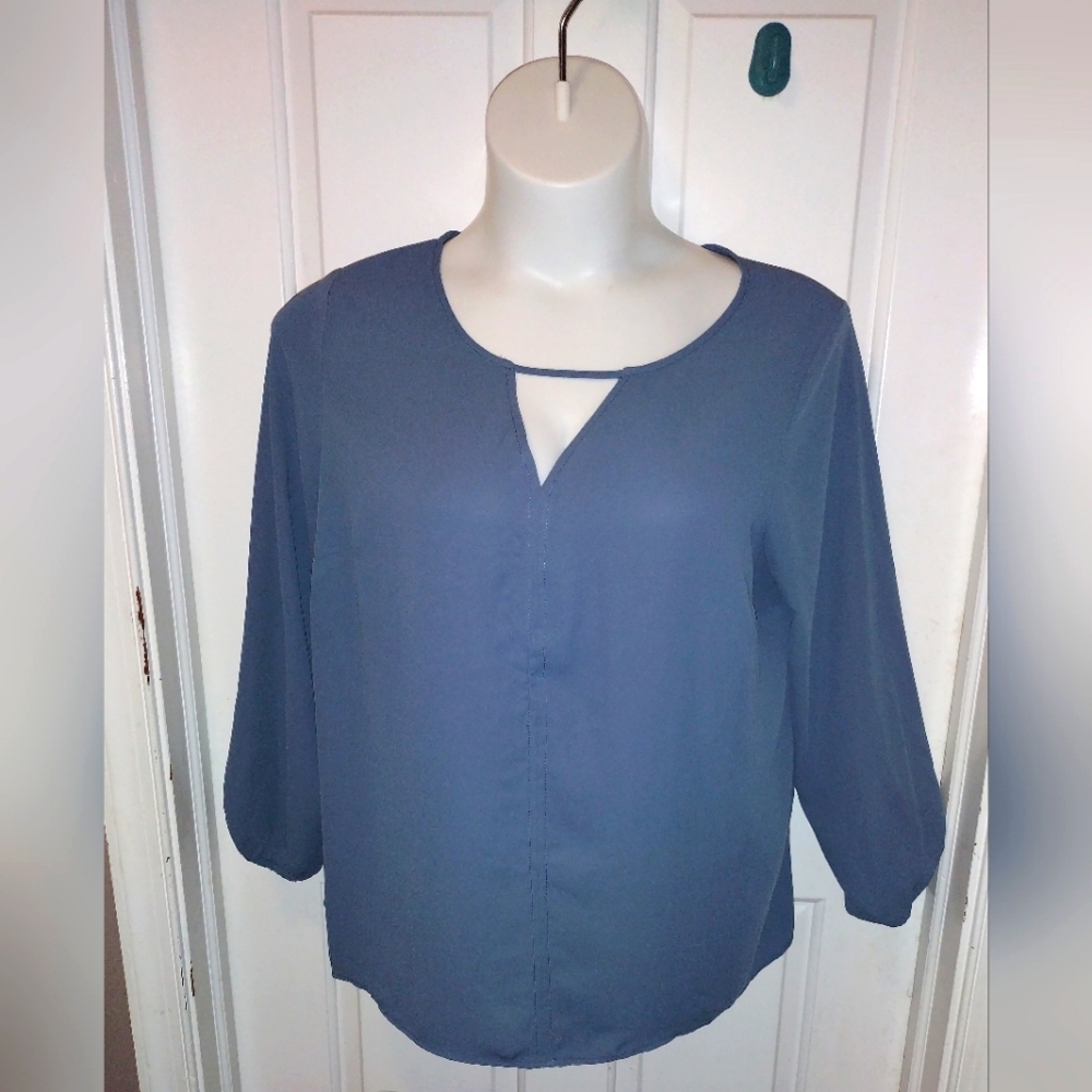 Terra & Sky Blue Women's Plus Woven Long Sleeve Blouse Sz 1X